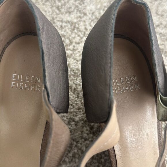 Eileen Fisher Tan Platform Wedge Heeled Leather Sandals 9.5 - Picture 6 of 8